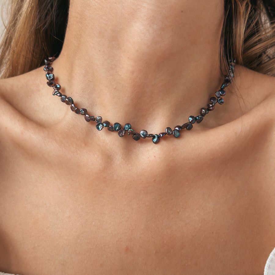 Collana in oro Mini Lulu - Perle Keshi Nere - Indira