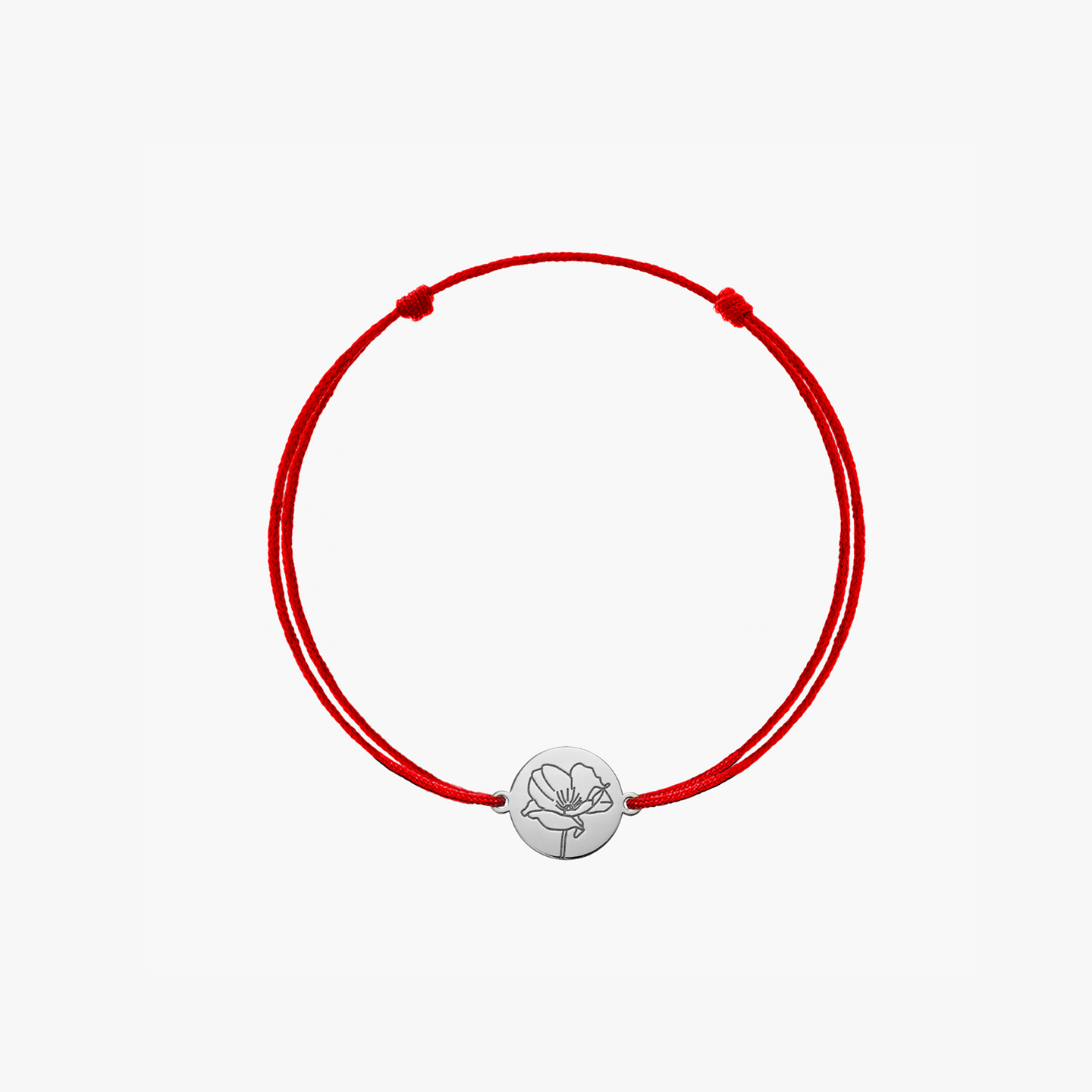 Bracciale con cordino per bambini in oro bianco Birth Flower - Agosto Papavero - Indira