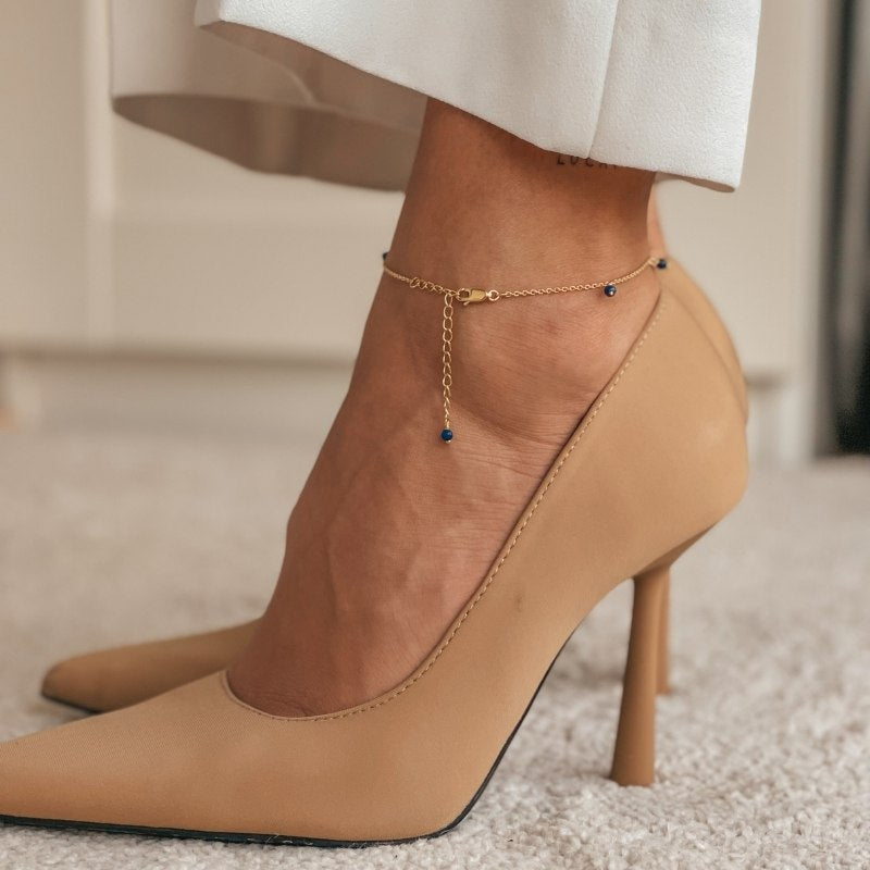 Cavigliera in argento Golden Gem Droplet - Lapis Lazuli - Indira