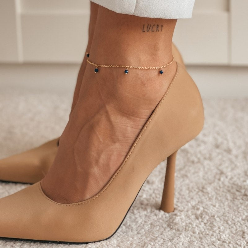 Cavigliera in argento Golden Gem Droplet - Lapis Lazuli - Indira