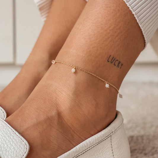 Cavigliera in argento Golden Gem Droplet - Pietra di Luna - Indira