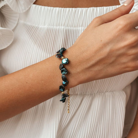 Bracciale in oro Golden Lulu - Perle Keshi Nere - Indira