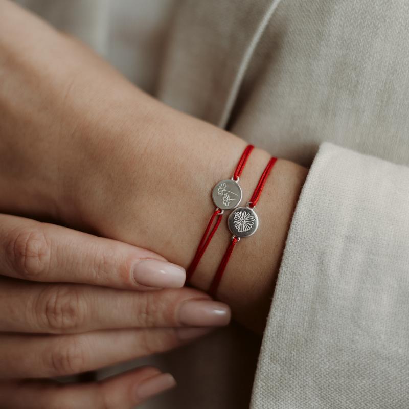 Bracciale con cordino in argento Golden BirthFlower - Novembre Crisantemo - Indira