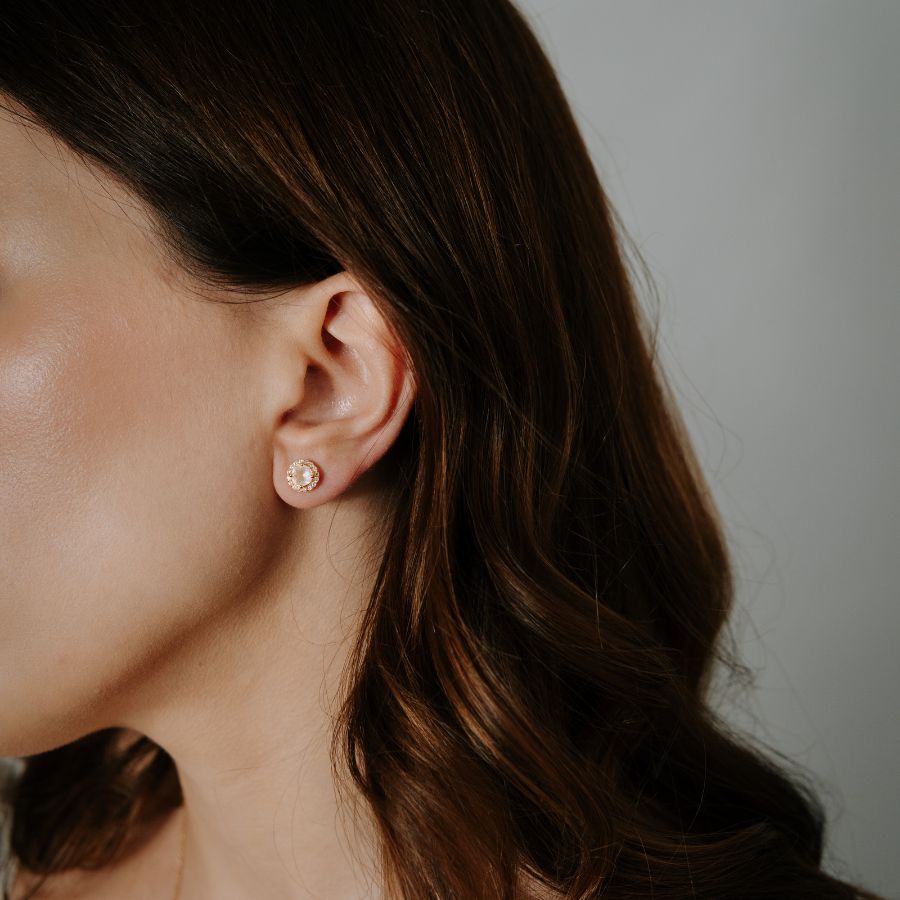 Orecchini in argento Keira Golden - Quarzo Rosa - Indira