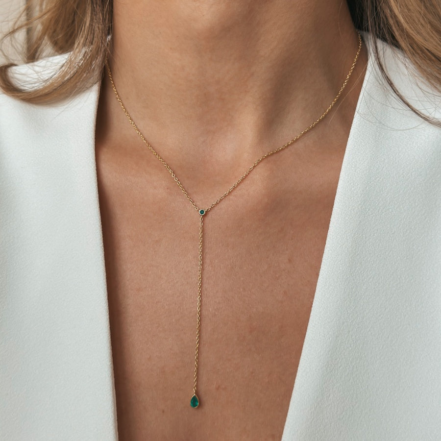 Collana in argento Golden Lariat - Onice Verde - Indira