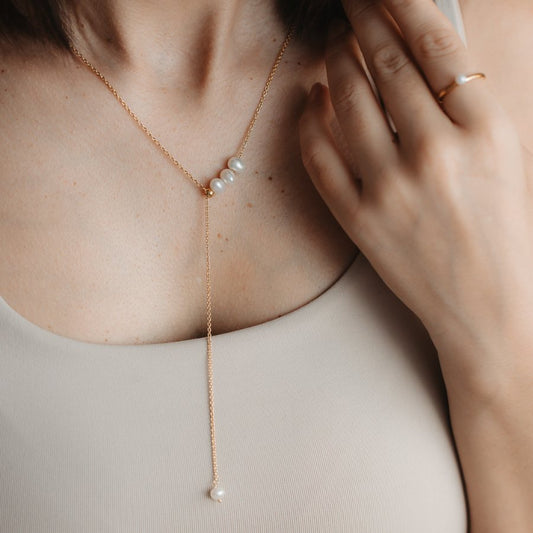 Collana in argento Golden Lariat regolabile - Perle coltivate - Indira