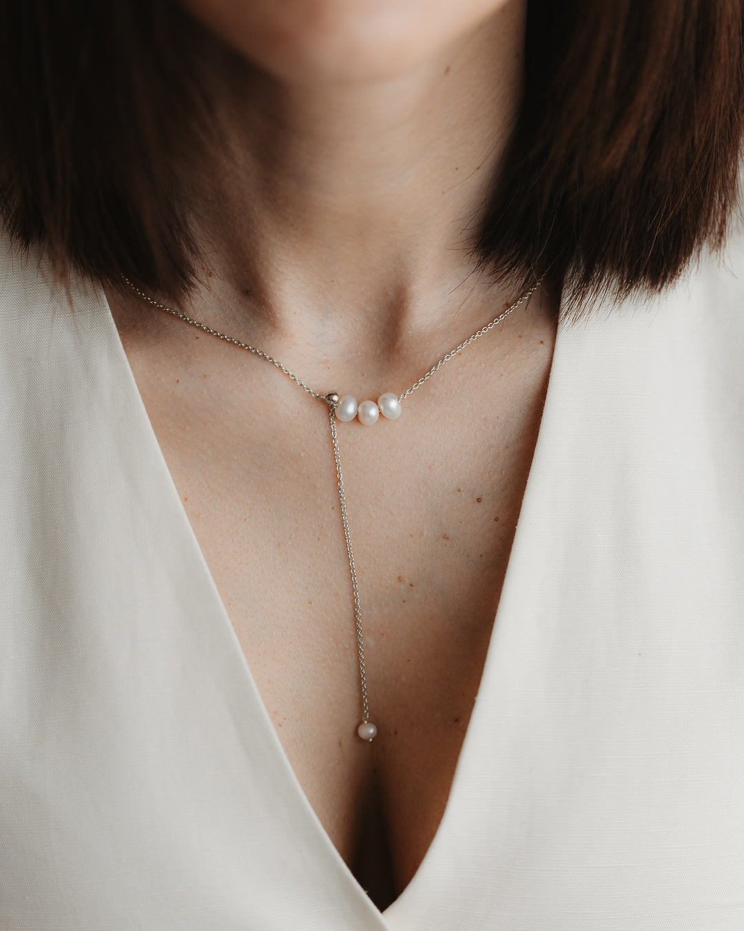 Collana in argento regolabile Lariat - Perle coltivate - Indira