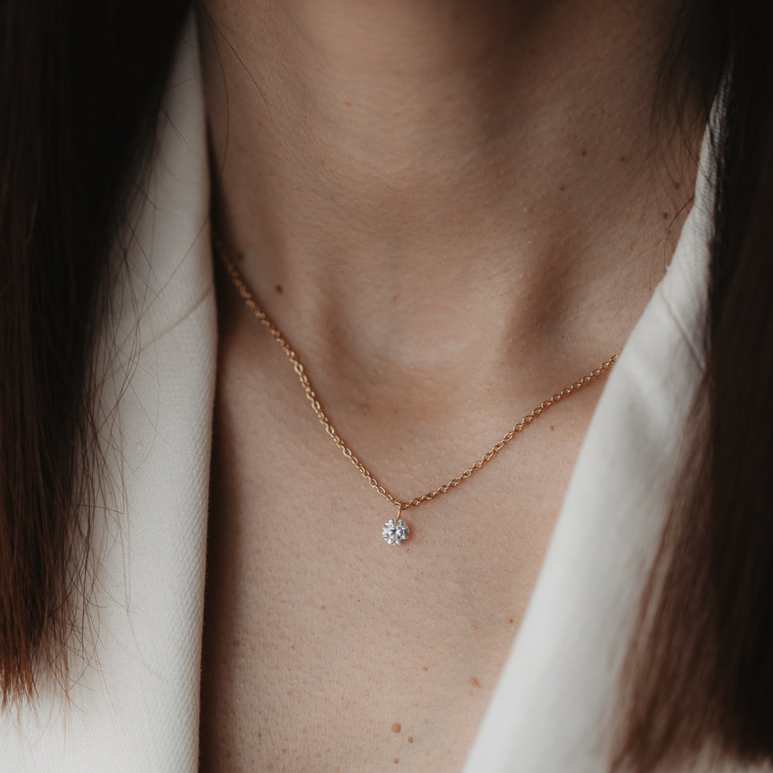 Collana in argento Golden Solitaire - Zirconia - Indira