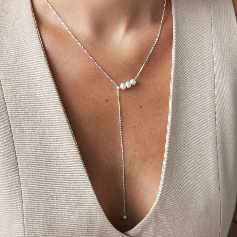 Collana in argento Lariat regolabile - Perle coltivate - Indira