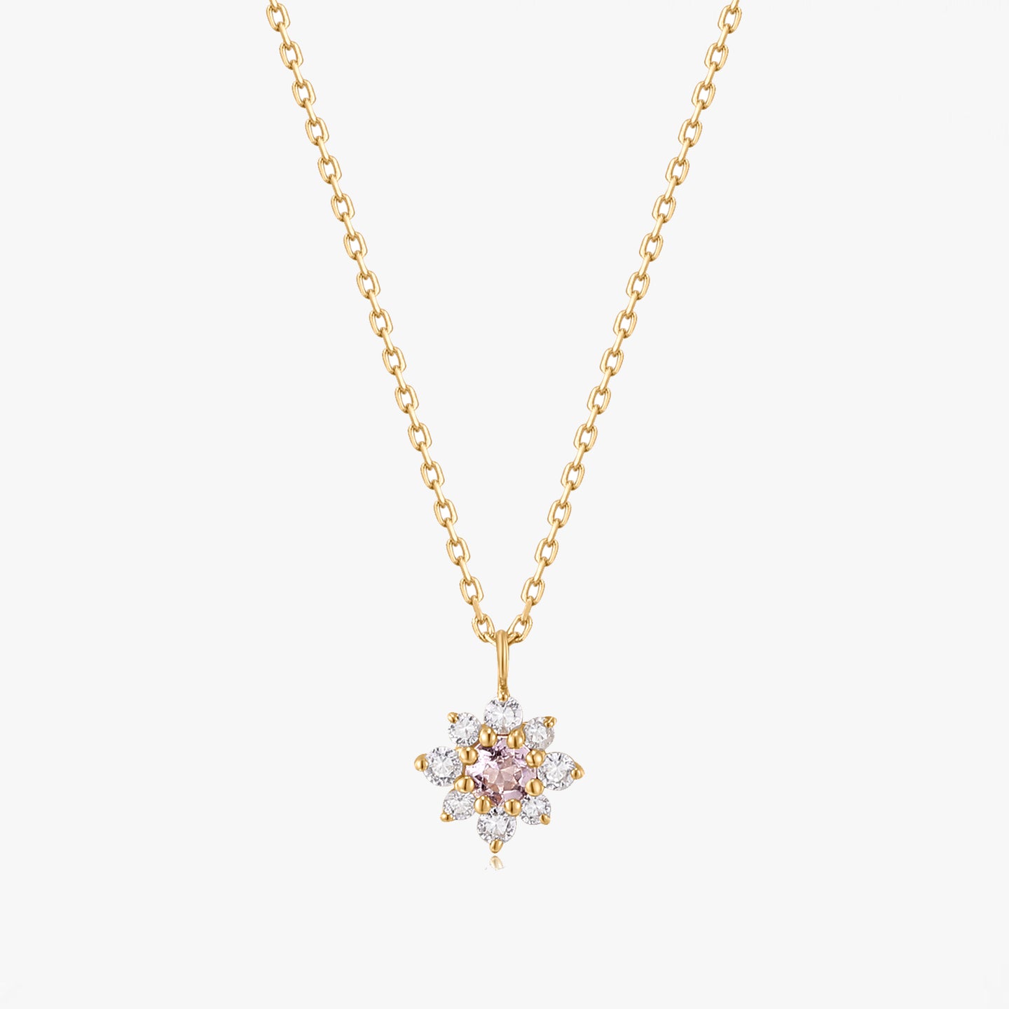 Collana in oro giallo Flora - Zaffiro bianco, Morganite rosa