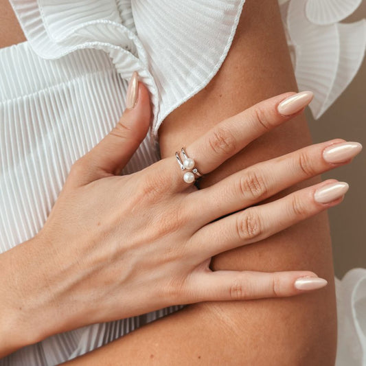 Anello in argento Poly - Perle naturali e Zirconio - Indira