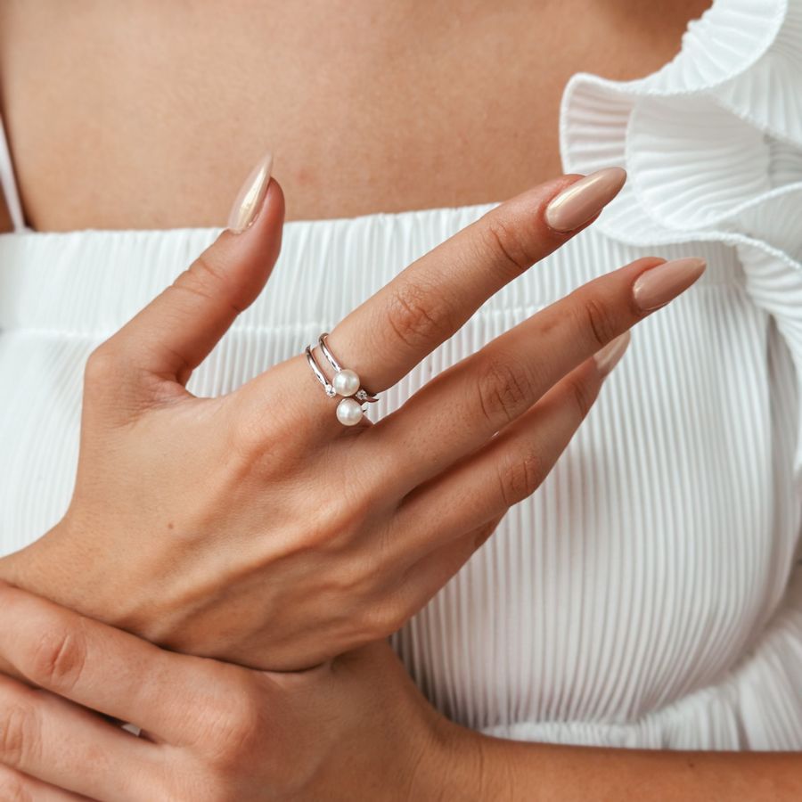 Anello in argento Poly - Perle naturali e Zirconi - Indira