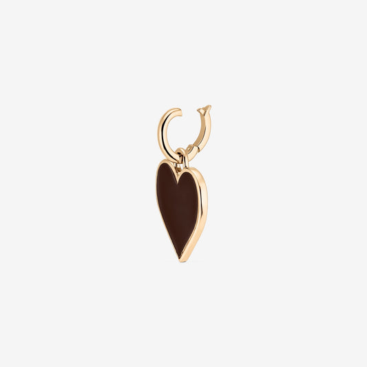 Foto quadrata in studio del Ciondolo Cuore Dorato in Argento - Marrone: un charm a forma di cuore in argento 925 con inserto marrone su sfondo bianco.