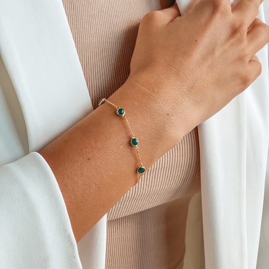 Bracciale in argento Birthstone Golden May - Onice Verde - Indira