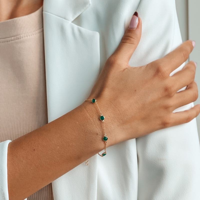 Bracciale in argento Birthstone Golden May - Onice Verde - Indira