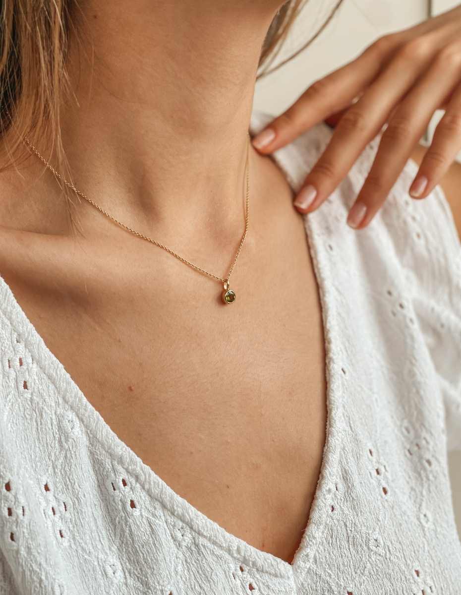 Collana in argento Birthstone Golden August - Peridot - Indira