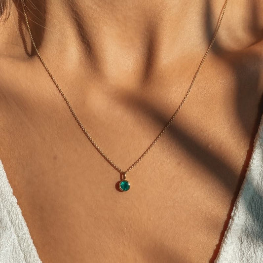 Collana in argento Birthstone Golden May - Onice Verde - Indira