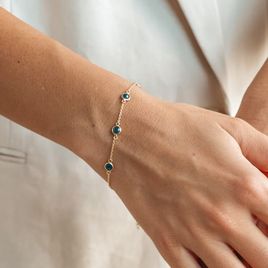 Bracciale in argento Birthstone Golden Settembre - Zaffiro - Indira