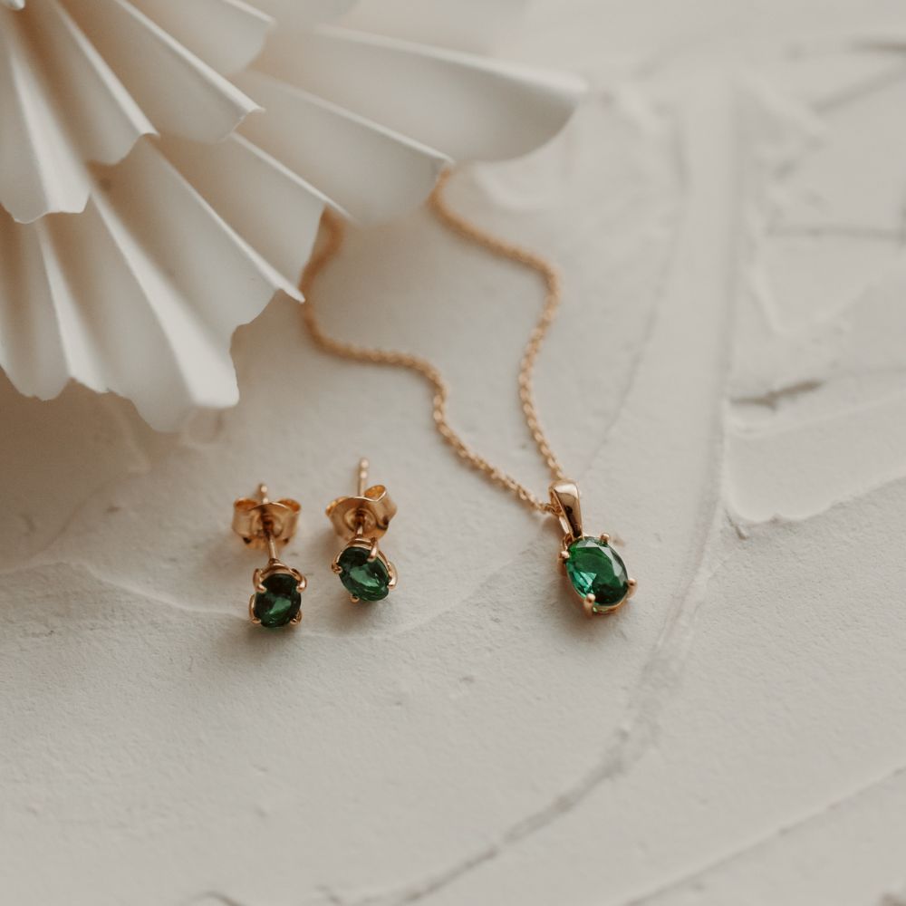 Orecchini in argento Golden Reina - Zirconia Verde - Indira