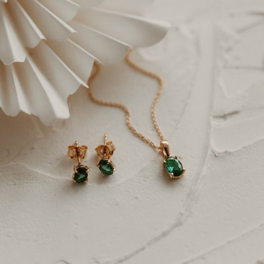 Orecchini in argento Golden Reina - Zirconia Verde - Indira