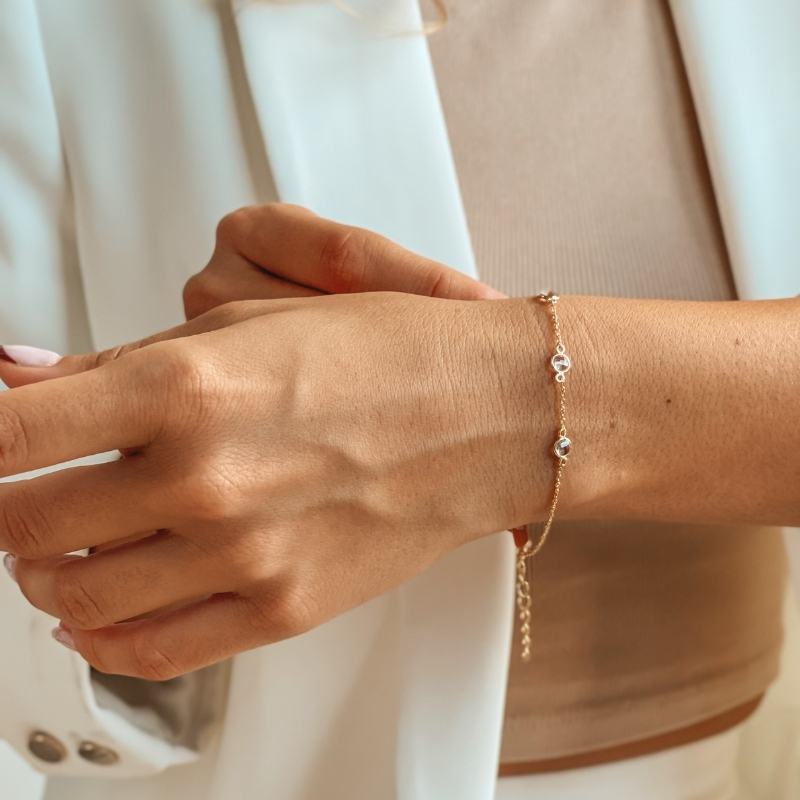 Bracciale in argento Birthstone Golden April - Topazio Bianco - Indira