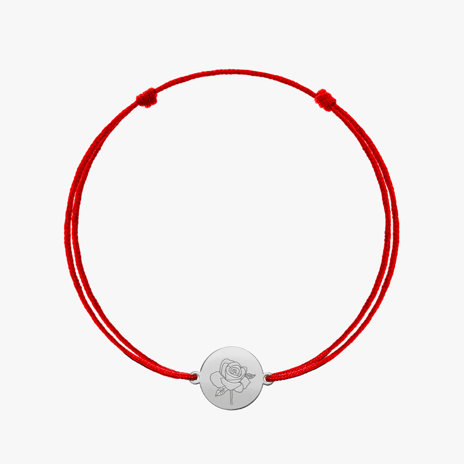 Bracciale con cordino in oro bianco Birth Flower - Giugno Rosa - Indira