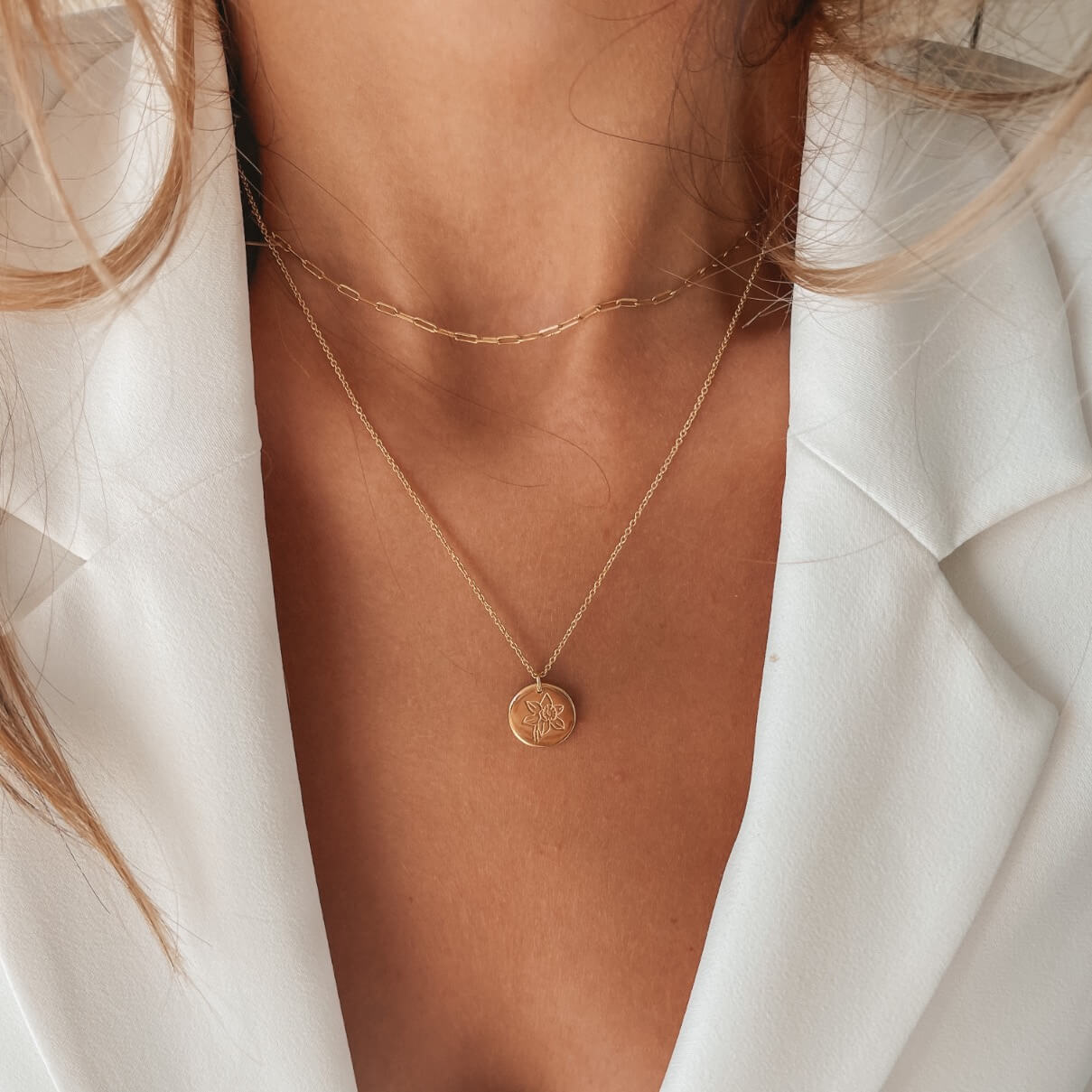 Collana in argento Birth Flower Golden - Marzo Narciso - Indira