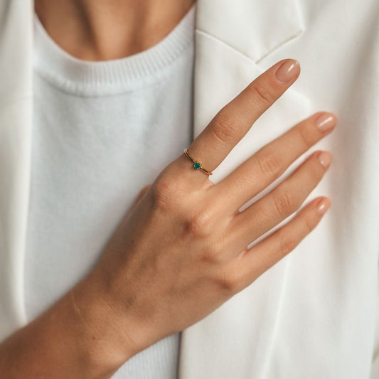 Anello in argento Birthstone Golden May - Onice Verde - Indira