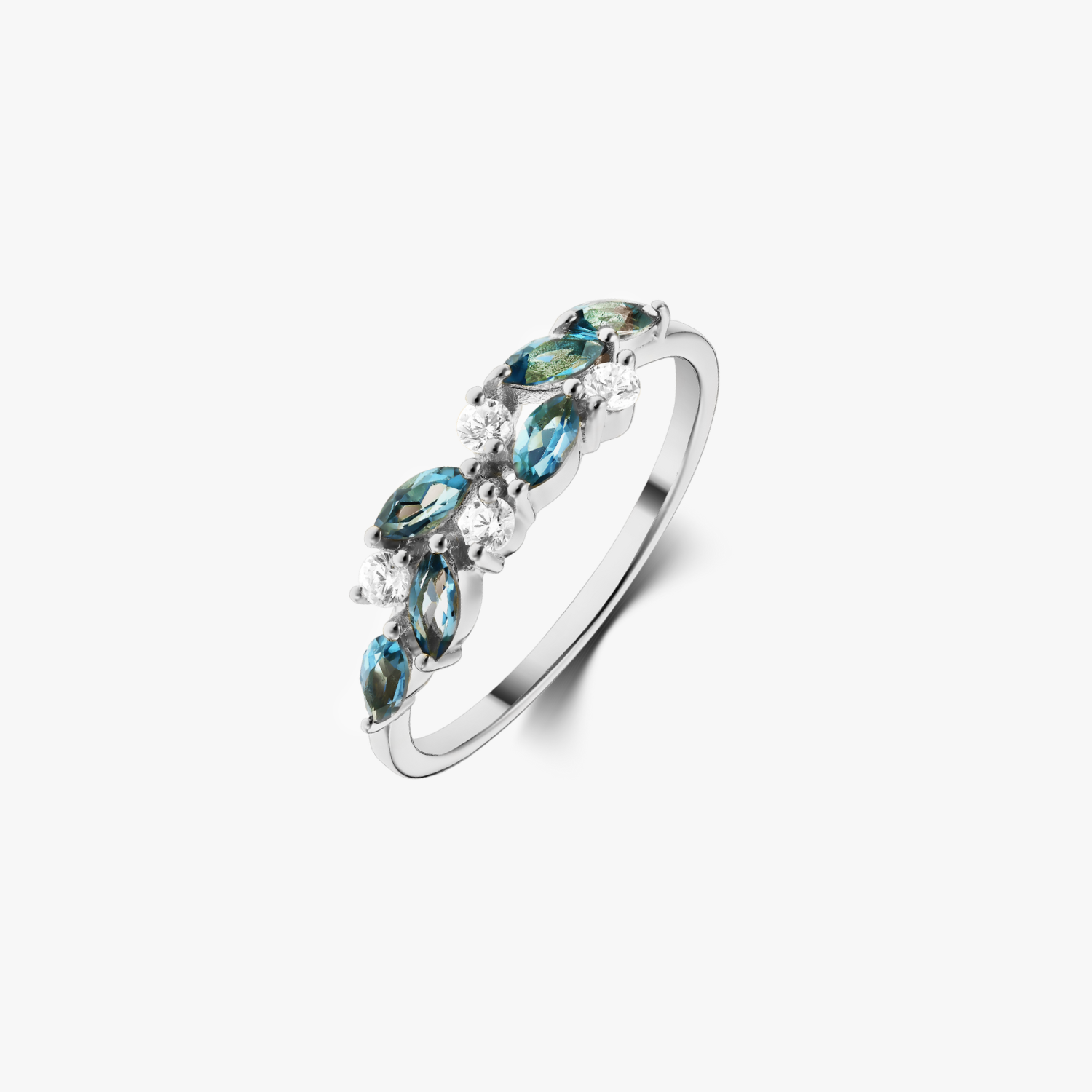 Anello in oro White Verdure - Topazio Blu London - Indira