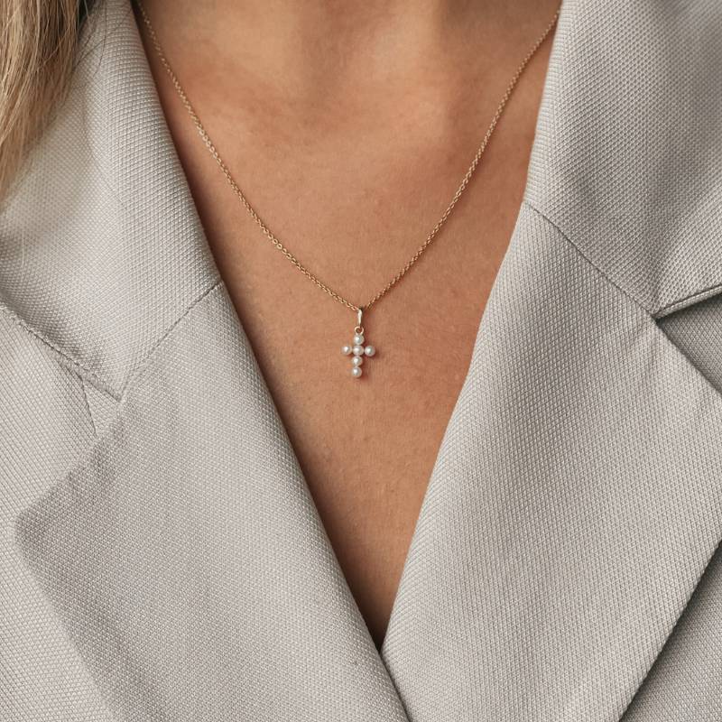 Pendente in oro Pearl Cross - Perle naturali - Indira
