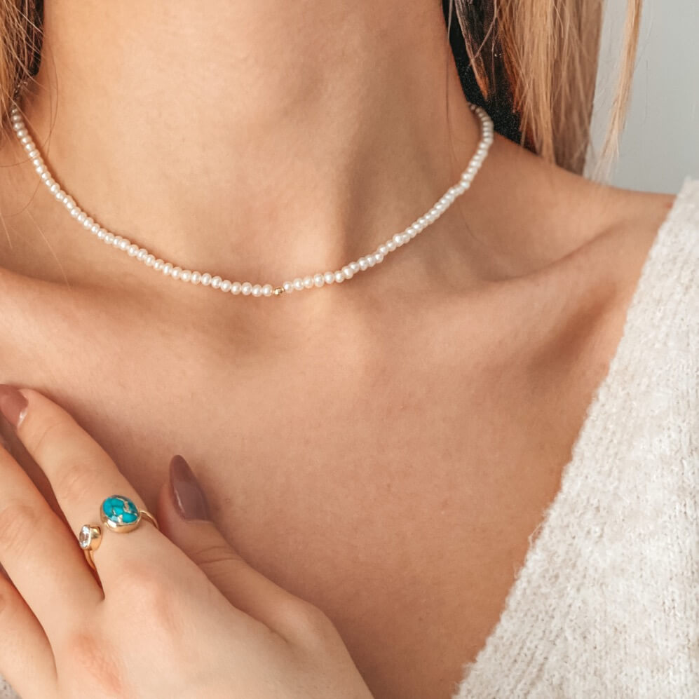 Anello in argento Kaylee Golden – Turchese Blue Copper - Indira