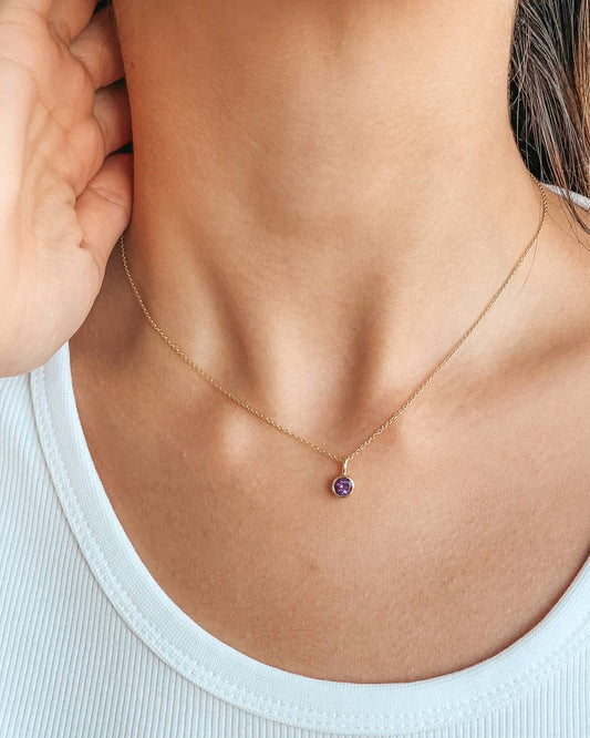 Collana in argento Birthstone Golden February - Ametista - Indira