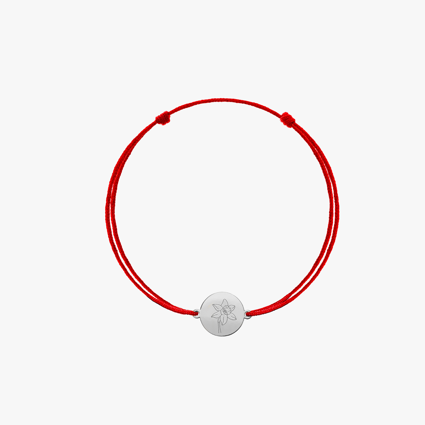 Bracciale con cordoncino per bambini in oro bianco Birth Flower - Marzo Narciso - Indira