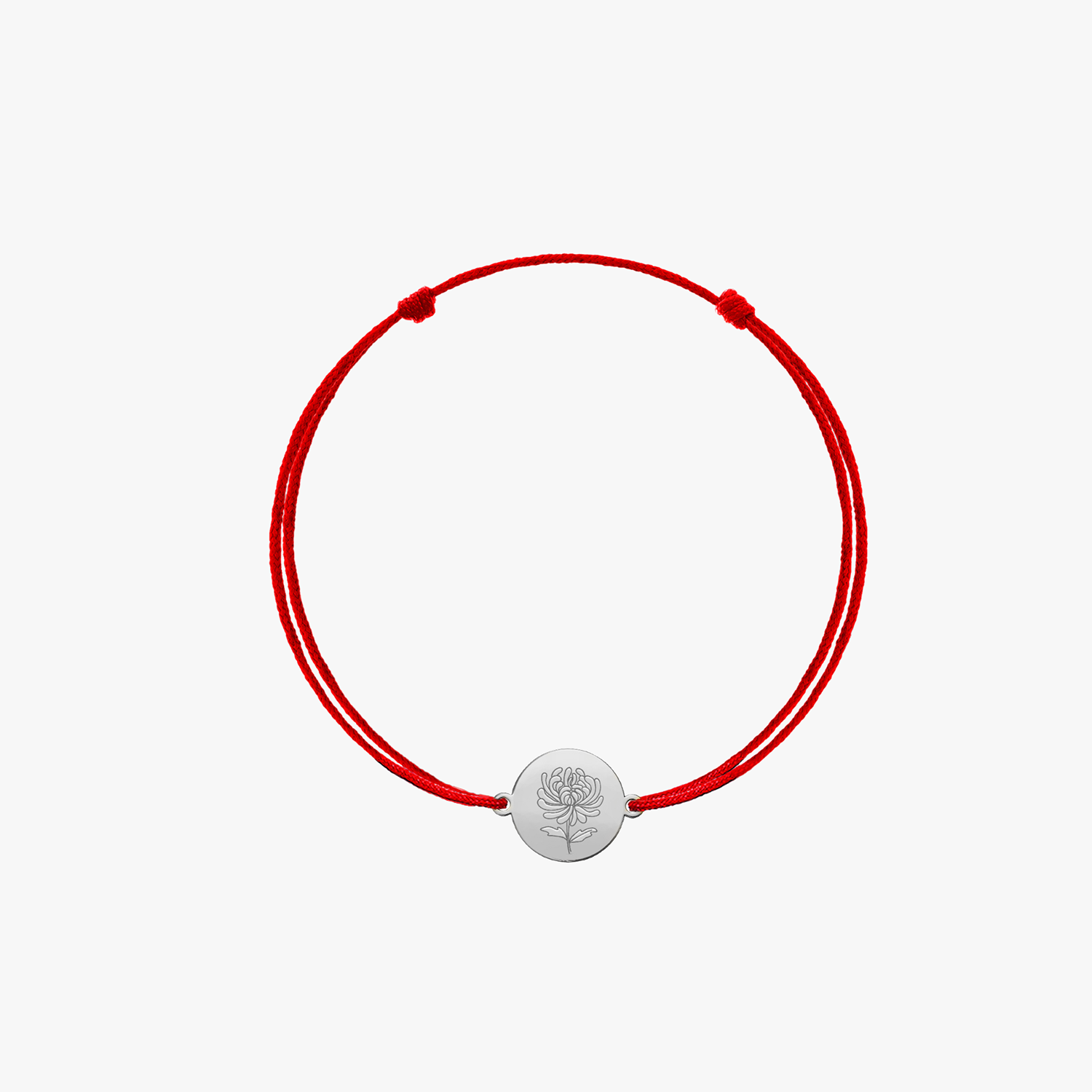 Bracciale con cordino per bambini in oro bianco Birth Flower - Novembre Crisantemo - Indira