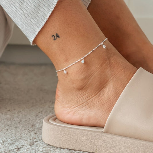 Cavigliera in argento Gem Droplet - Pietra di Luna - Indira