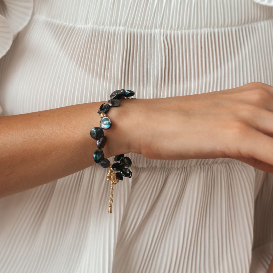 Bracciale in oro Golden Lulu - Perle Keshi Nere - Indira
