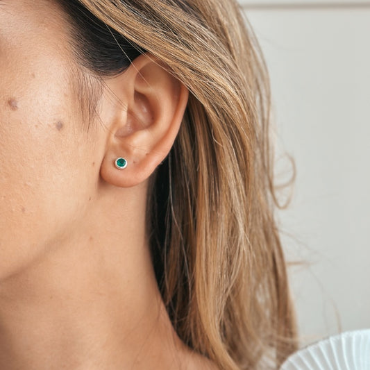 Orecchini in argento Birthstone Golden May - Onice Verde - Indira