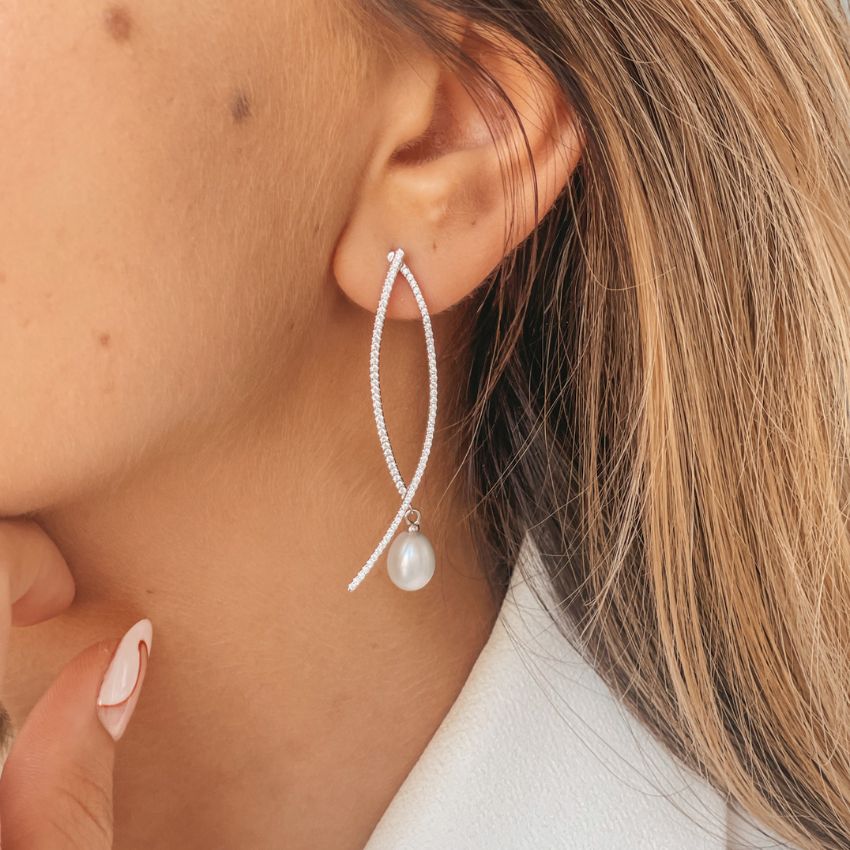 Orecchini in argento Deco - Perle Naturali - Indira
