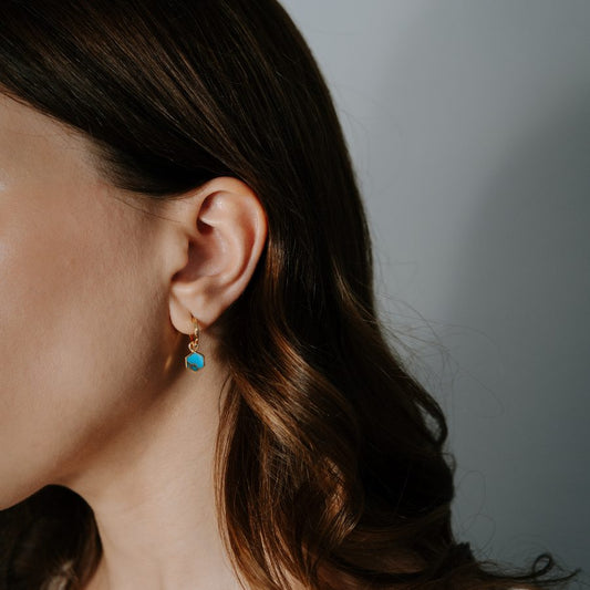 Orecchini in argento Golden Charlotte - Turchese Blu Rame - Indira