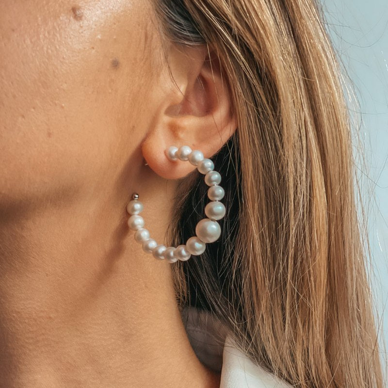 Orecchini in argento Pearl Hoops - Perle naturali - Indira
