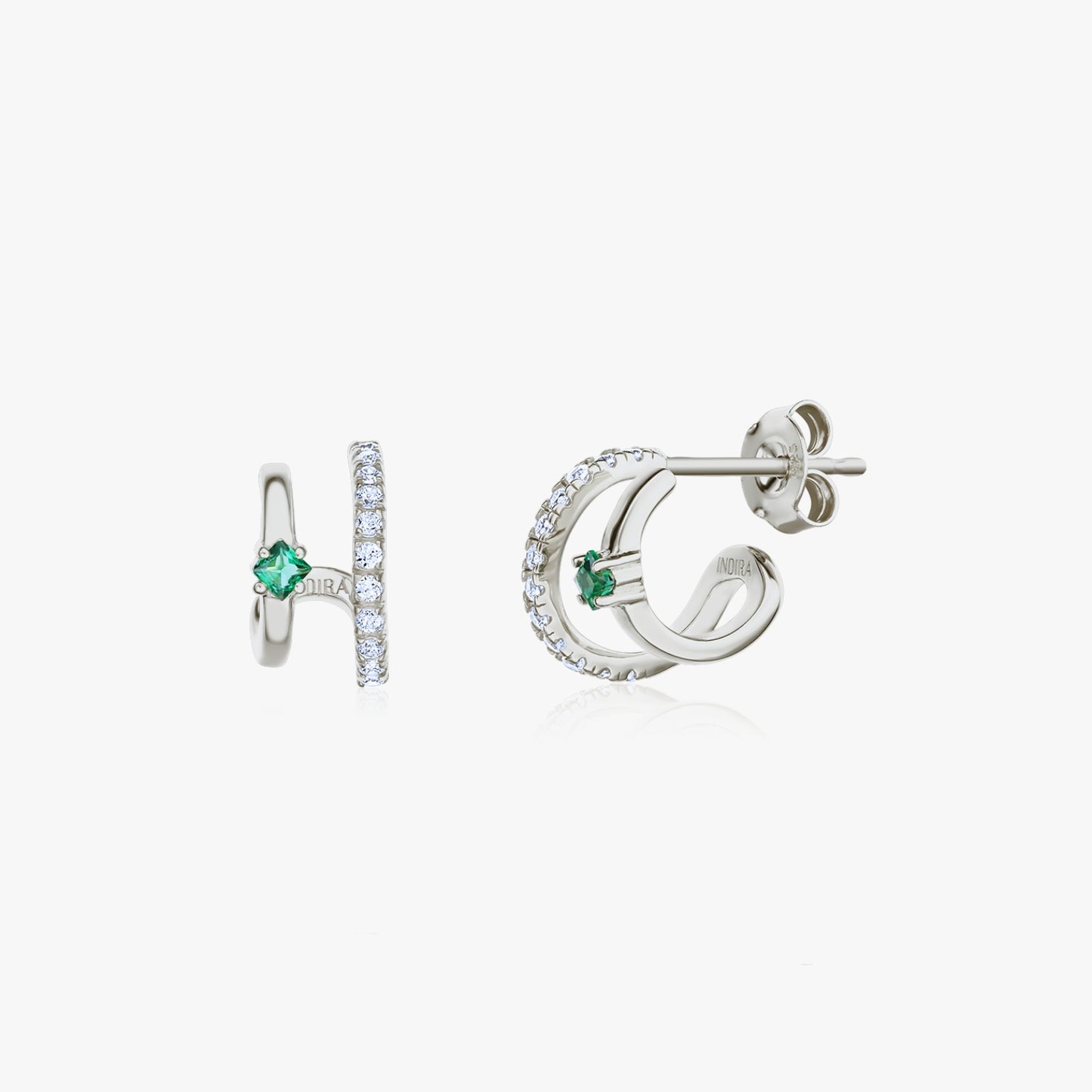 Orecchini in argento Double - Zirconia & Alpanite Verde - Indira