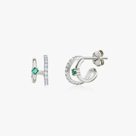 Orecchini in argento Double - Zirconia & Alpanite Verde - Indira