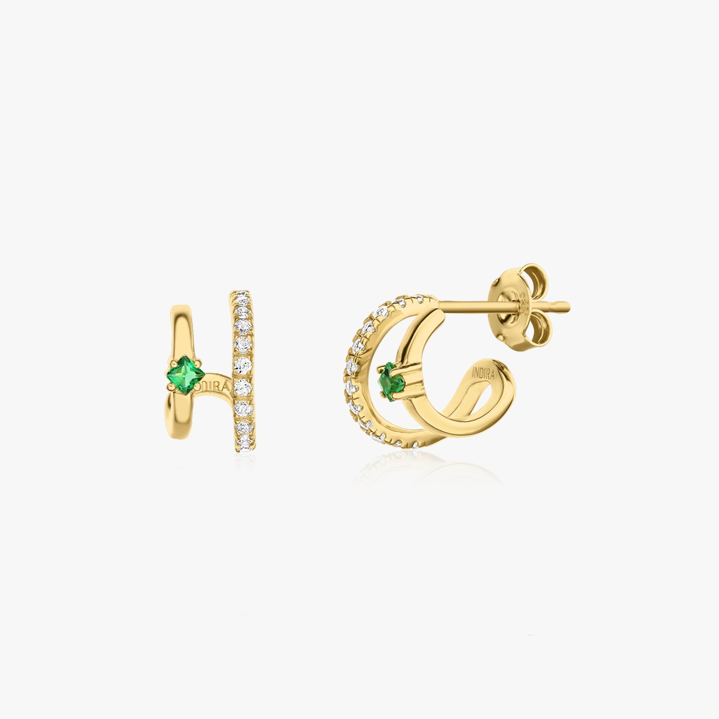 Orecchini in argento Golden Double - Zirconio e Alpanite Verde - Indira
