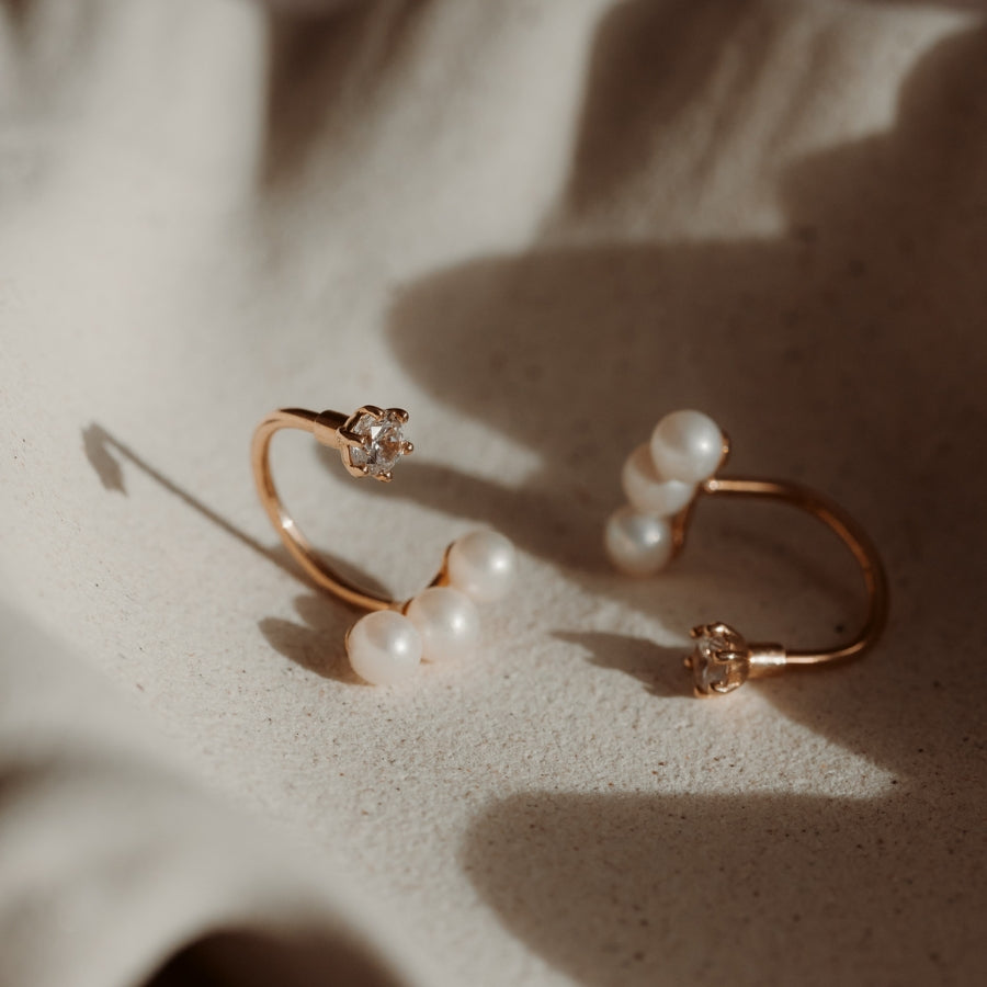 Orecchini in oro Trio Ear Jacket - Perle naturali - Indira