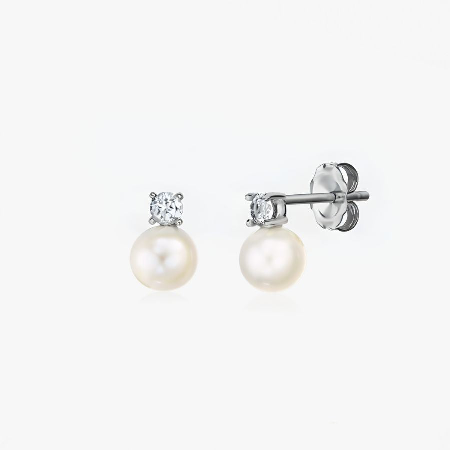 Orecchini in argento Astrid - Perla Naturale e Topazio Bianco - Indira