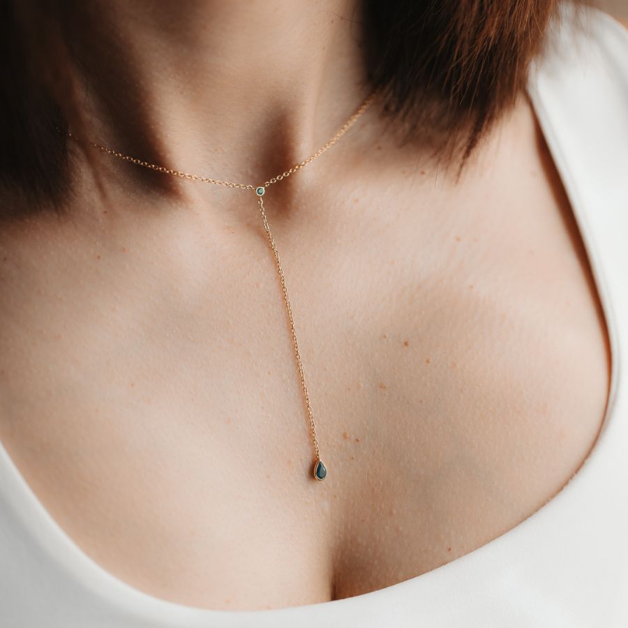Collana in argento Golden Lariat - Onice Verde - Indira