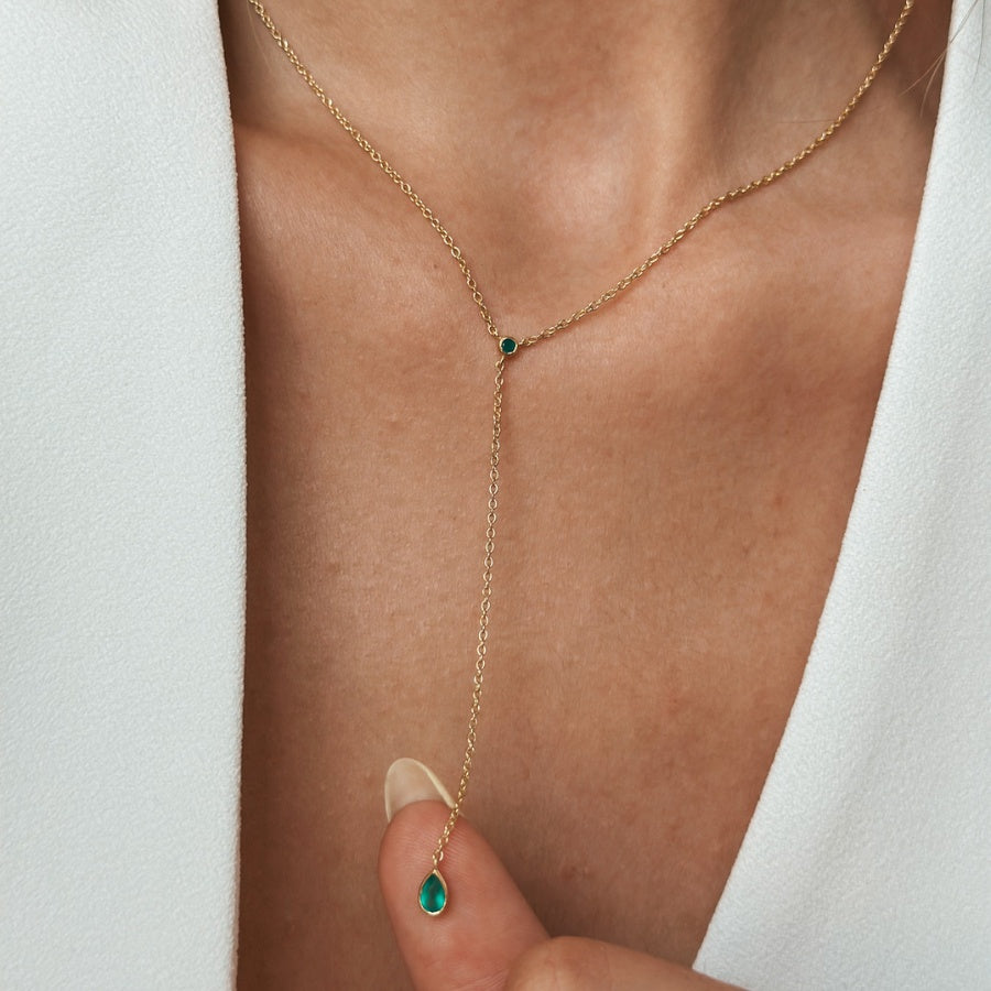 Collana in argento Golden Lariat - Onice Verde - Indira
