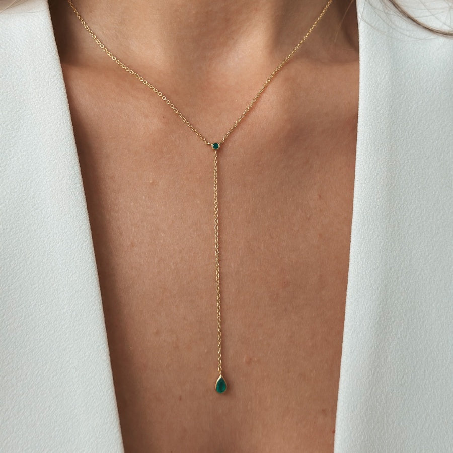 Collana in argento Golden Lariat - Onice Verde - Indira