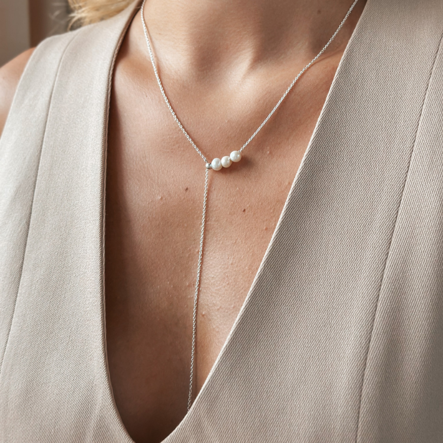 Collana in argento lariat regolabile - Perle coltivate - Indira