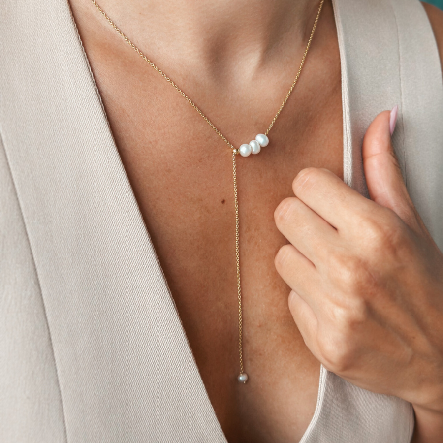 Collana in argento regolabile Golden Lariat - Perle coltivate - Indira